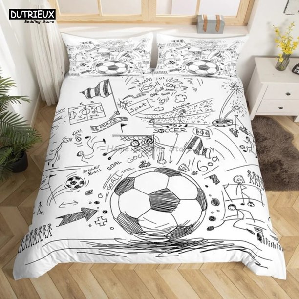 White Black Football Bedding Set Ball Sports Bed Linen Double Boys Teens Soccer Duvet Cover Set Gifts