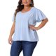 thumbnail image 4 of Agnes Orinda Blusa de Chifón de Verano con Cuello en V, Hombro Fruncido y Mangas con Volantes para Mujer de Talla Grande 1X Azul, 4 of 5