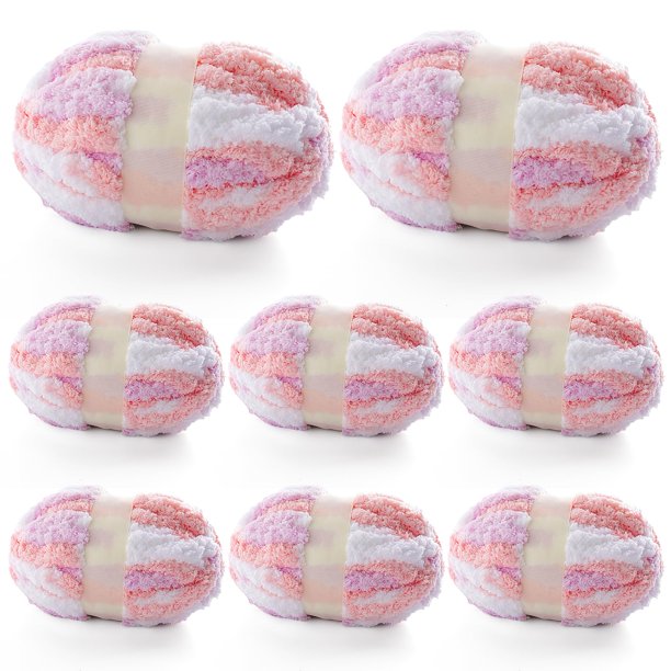 Set de 8 rollos de hilo chenille grueso de 23 m – colores rosa, púrpura y blanco – Mooaske