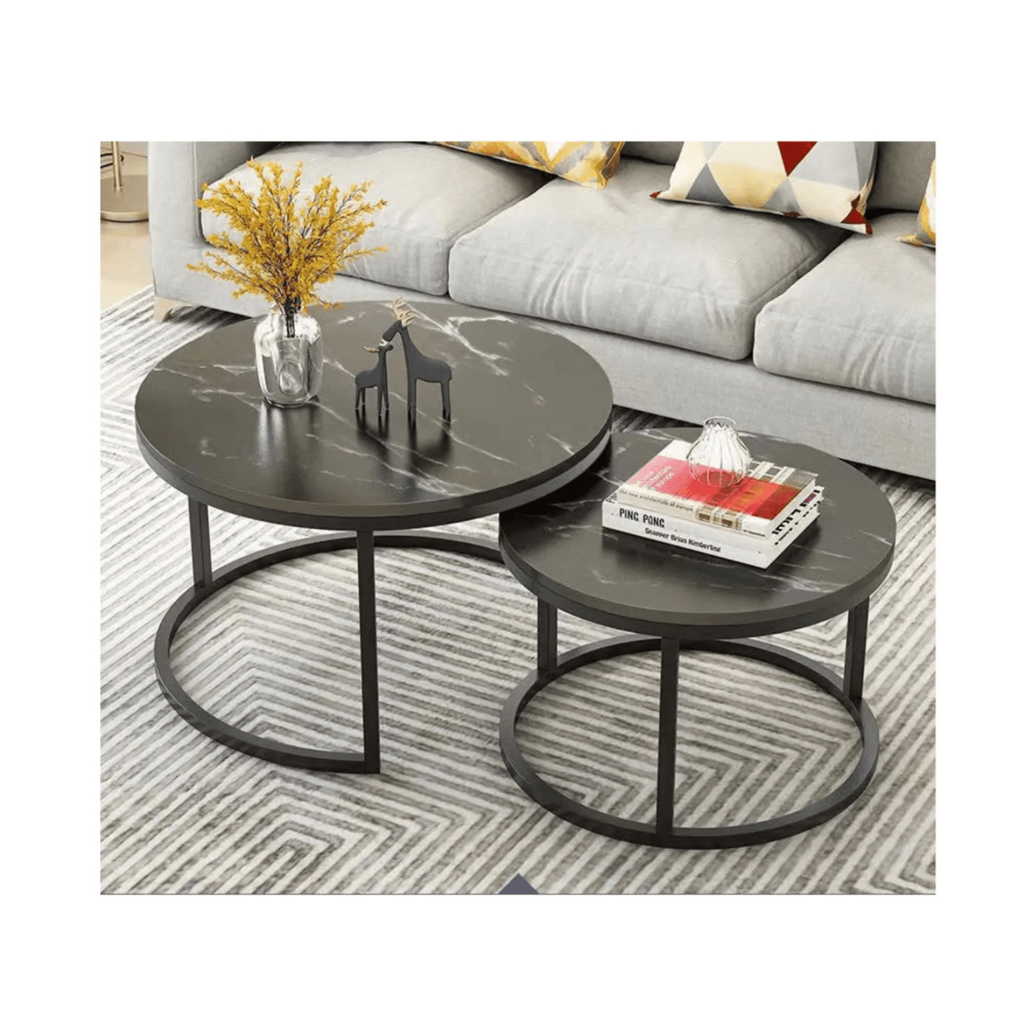 Click Ventas - Mesa De Centro Auxiliar Doble Melamina 70x50cm 34x40cm Negra