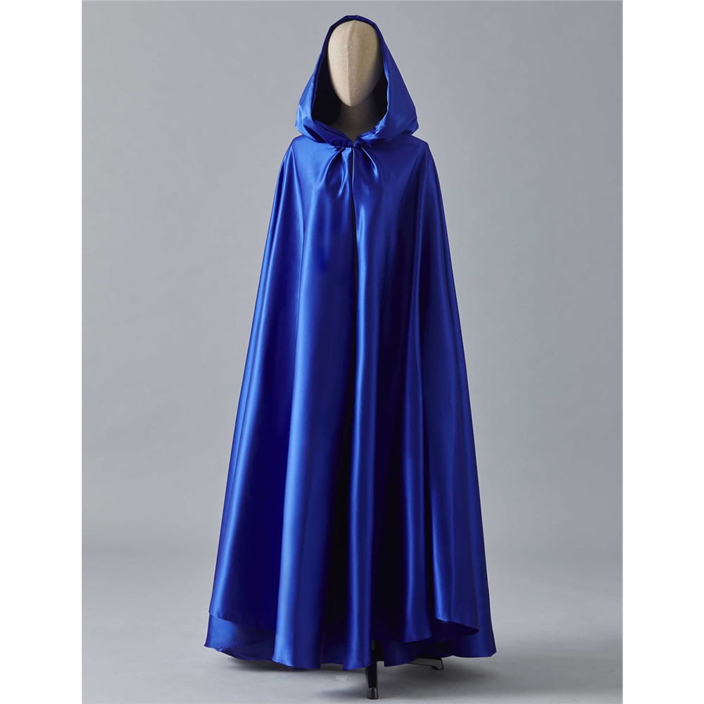 Xusx111 - Mujeres Boda Con Capucha Cabo Vestido Nupcial Poncho Longitud Completa (170) Azul Satén Con Capucha Cabo Unisex Vestido De Halloween Para El Mago De La Bruja Del Diablo Halloween Navidad Cos