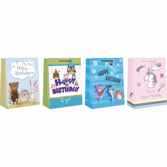 Bolsa de regalo con imágenes de papel surtidas, tamaño grande, tamaño Juvy Birthday (paquete de 12)