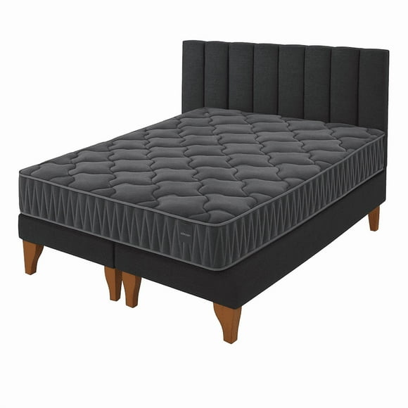 Cama Europea Somnia 2 Plazas + Respaldo Tubular Madera Lino