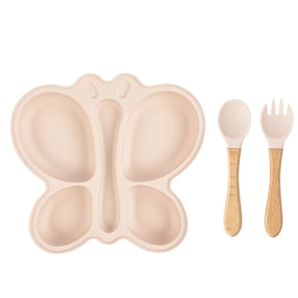 Plato de silicona para bebé con succión en forma de mariposa SensiBlue - Beige