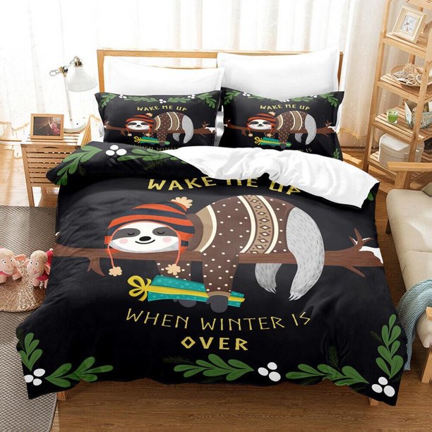 Lovely Lazy Sloth Quilt Duvet Cover Set Children Comforter Cover Bedspread3-Piece Bedding Set