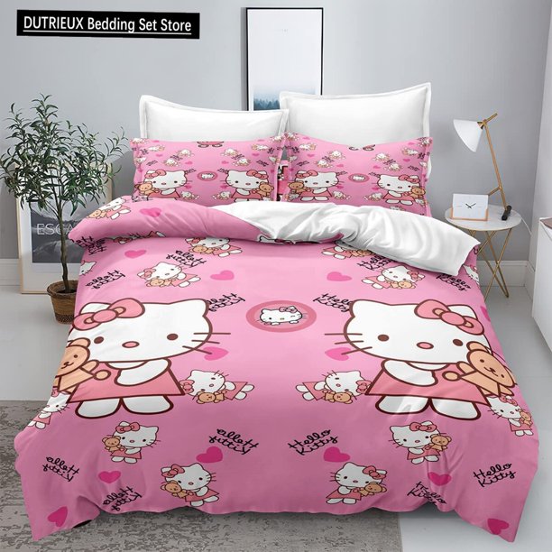 Sanrio Cute Cartoon Hello Kitty Duvet cover Bedding Supplies Girl Princess Dormitory Room Pillow Cover Quilt Cover Two Piece Set Bed Sheets
