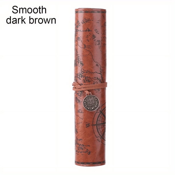 Retro Leather Pencil Case: Large Capacity Roll-Up Pencil Bag with Embossed Buckle - Perfect for Creative Treasure Maps & Drawing!