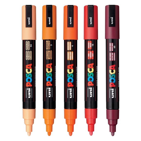 Marcadores Posca 5M Set de 5 – Colección Naranja/Rojo