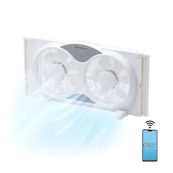 Ventilador de ventana Comfort Zone de 9" con control Wi‑Fi y doble velocidad