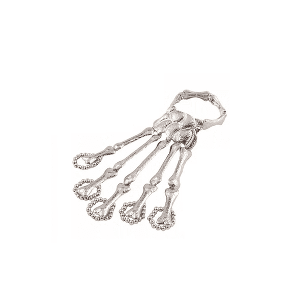 Anillo y pulsera con calavera punk, color plata