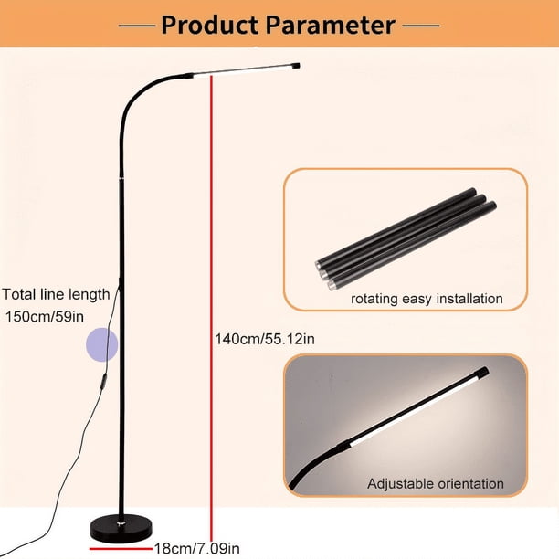 1 LED Floor Lamp, Adjustable Lighting Direction Warm Light, USB Interface 5V Low Voltage Floor Lamp For Home, Room, Reading, Office And Make-up (black)