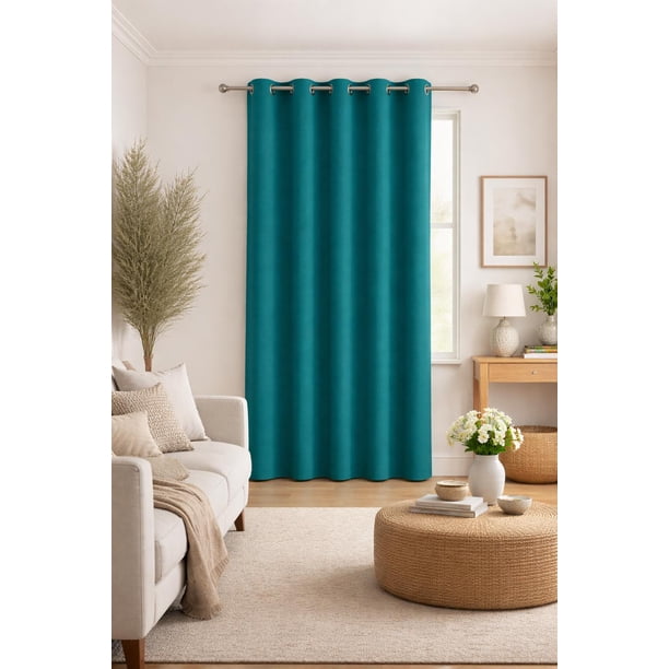 Cortina de Tela Tipo Lino 100% Blackout Engomada 1 Paño turquesa
