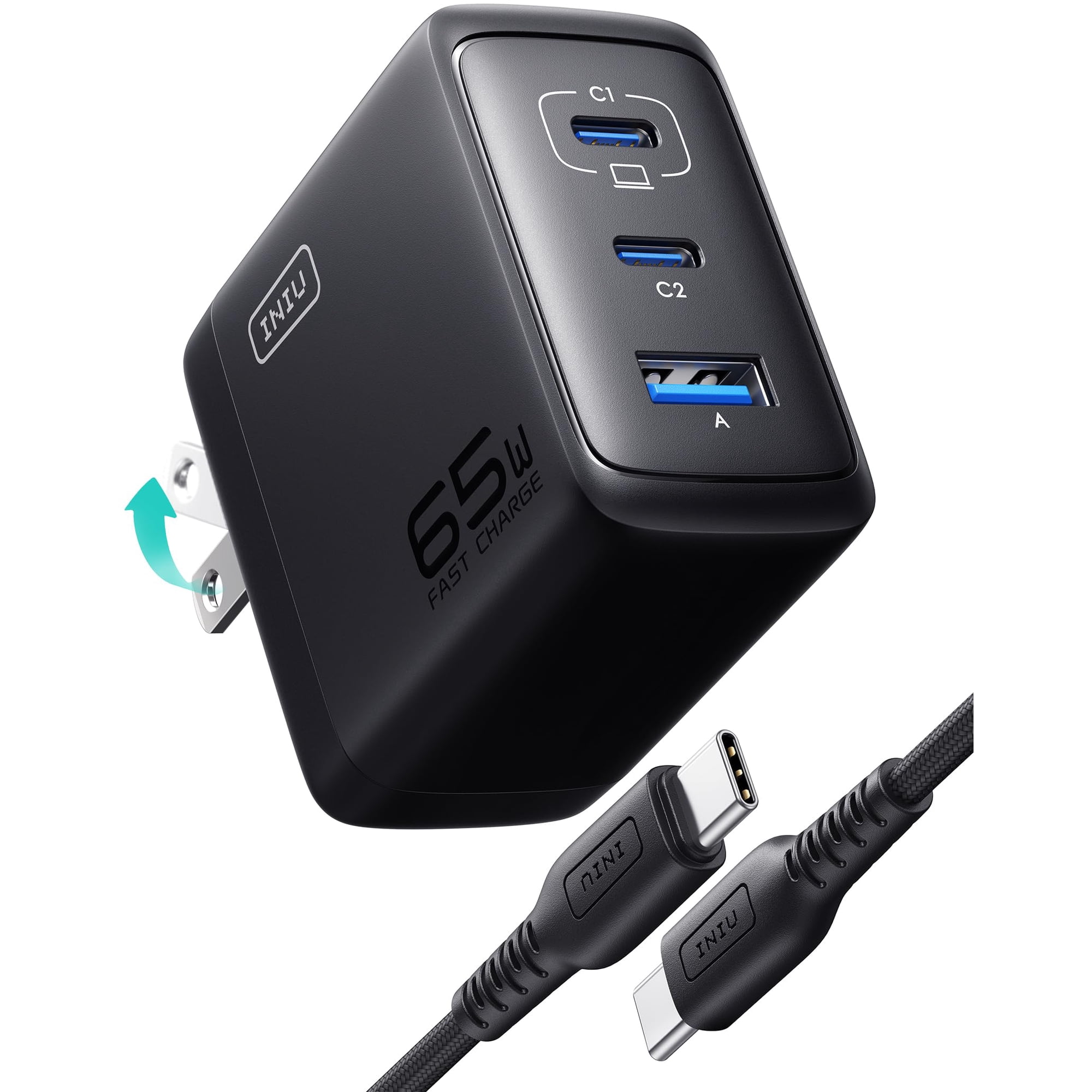 Cargador Usb C Iniu 65 W Pd De 3 Puertos Para Macbook Pro/air, Dell Xps