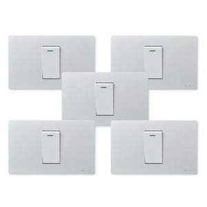 Want - Pack 5 Interruptores Simple Metálico 924 16A - Gris Blanco