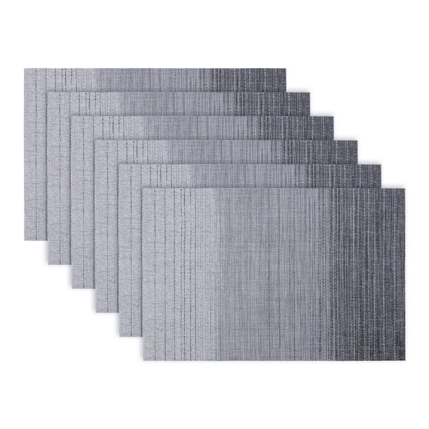 Juego de manteles individuales de plástico, juego de 6 manteles rectangulares para decoración de mesa, lavables, resistentes al calor, manteles individuales limpiables, negro gris 17.7x11.8 pulgadas