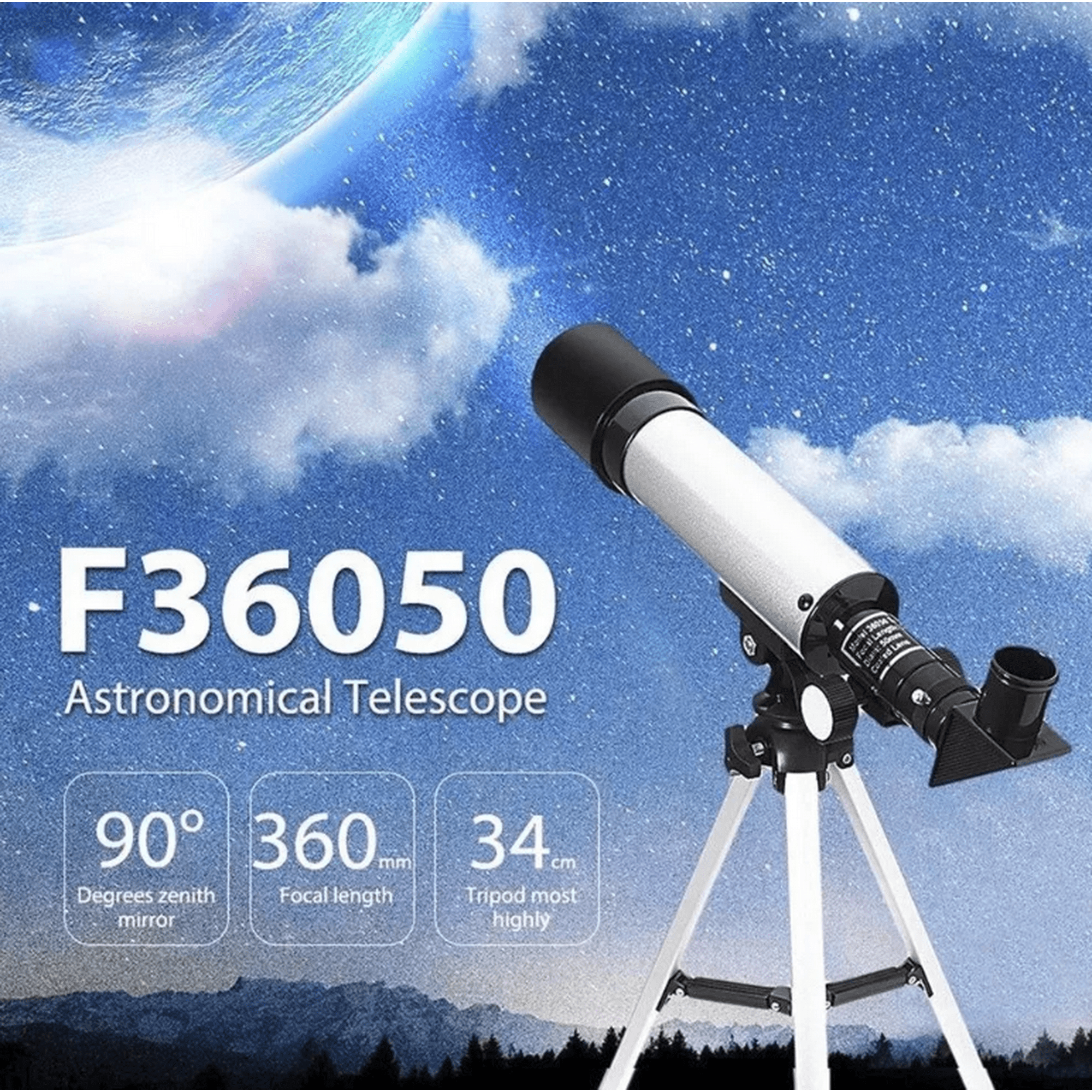Mundo Shopping - Telescopio Astronomico F36050 Monocular Zoom Profesional Color Plateado