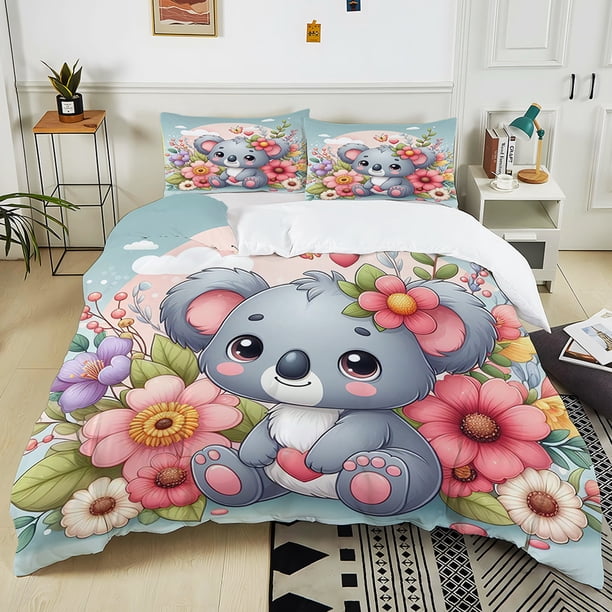 Cartoon Ctue Koala Printed Bedding Set 3PC 1 Duvet Cover 2 Pillowcases Adult and Children Warm Soft Bedding Set Luxury Give Gift Bed Sheets
