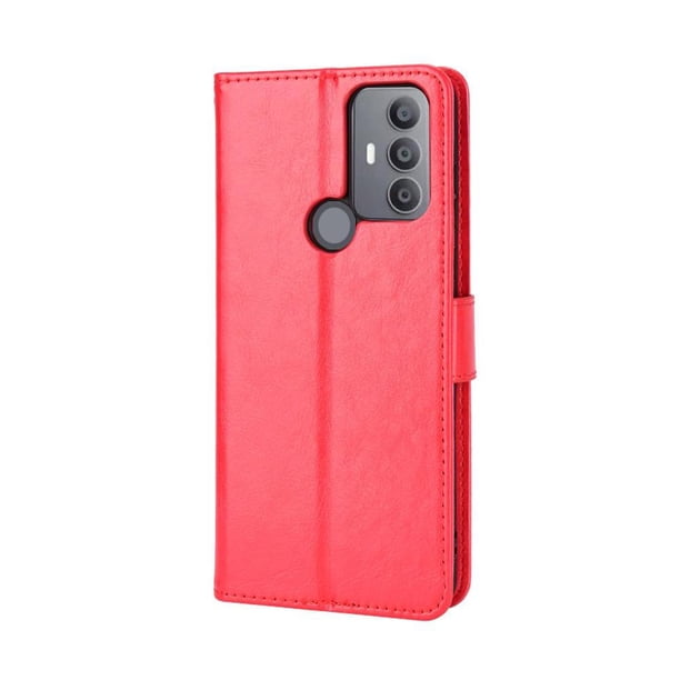 Funda tipo libro para TCL 306/TCL 305, cartera todo‑en‑uno, funda multifuncional con tarjetero y correa de muñeca desmontable