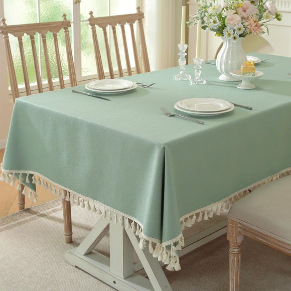 Mantel UWWGKK de Lino Verde Salvia con Borla y Resistente al Agua