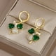 thumbnail image 1 of St Patrick's Day Green Gems Four Leaf Clover Drop Earrings 18K Gold Plated Good Luck Ornament For Women Girls Gift 1Pair, 1 of 4