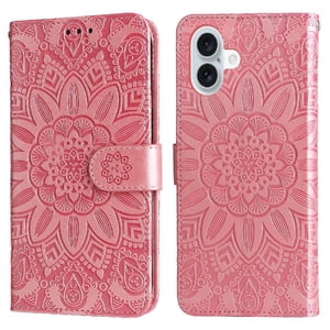 Funda Tipo Cartera Foxdock Para Iphone 16 , Diseño Girasol En Relieve, Cuero Pu, Cierre Magnético, Soporte Y Tarjetero
