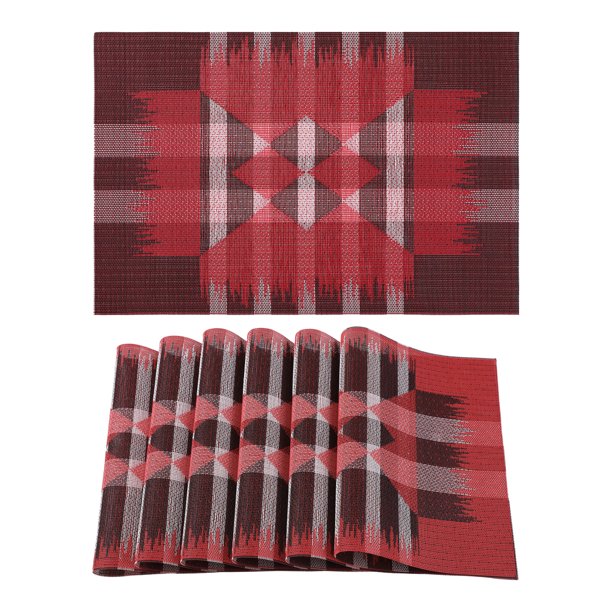 REGALWOVEN 6 Paquetes de Manteles Individuales de Estilo Rústico para Decoración de Mesa de Comedor Interior y Exterior Lavables Mantel de Cocina Limpiar con Paño Rojo 18*12in