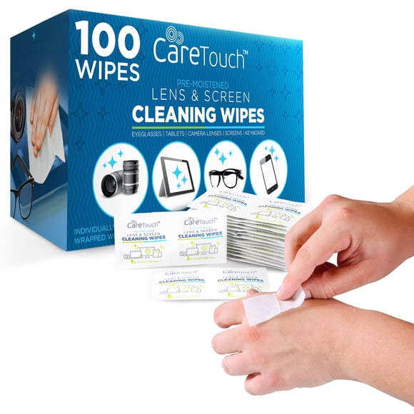 Toallitas para lentes Care Touch para anteojos, 100 envueltas individualmente