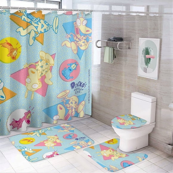 Set de Cortina de Baño y Alfombras Desmarcar La Vida Moderna de Rocko 4 Piezas
