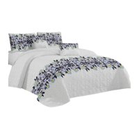 Genérico - Cubrecama Quilt Verano 1.5 Plazas - Blanco Flores Azules Kfl686