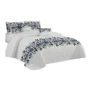 Genérico - Cubrecama Quilt Verano 1.5 Plazas - Blanco Flores Azules Kfl686