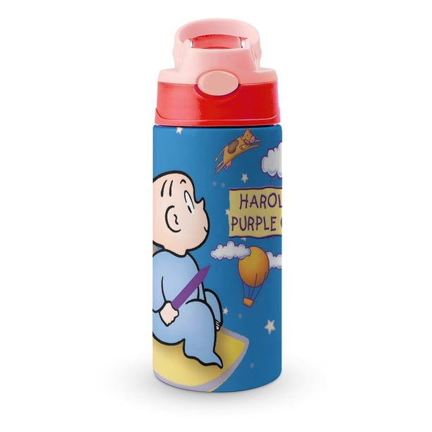Harold y el Lápiz de Color MoradoBotella de Agua con Tapa Pop Top de Un Toque, Acero Inoxidable, a Prueba de Fugas, para Deportes, Botella Infantil rosa 12 oz