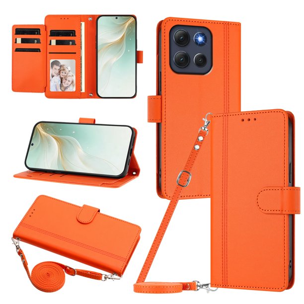 Funda Cartera para Motorola MOTO G86 con Bolsillo para Billetes, Naranja