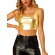 thumbnail image 5 of INSPIRE CHIC Top sin mangas para mujer U Neck Party Clubwear Holographic Shiny Metallic Crop Top Gold M, 5 of 7