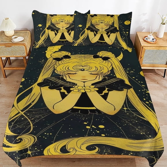 Sailor Moon Bedding Sets Ultra Soft Skin-Friendly Duvet Cover 3 Piece, Cute Comforter Cover Bed Set for Boys Girls Kids ( 1 Duvet Cover + 2 Pillowcase), Bed Sheets