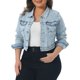 thumbnail image 1 of Agnes Orinda Chaquetas de Mezclilla Recortadas de Moda con Botones y Cuello Abatible para Mujer de Talla Grande para Escuela o Universidad 2X Azul Claro Lavado con Nieve, 1 of 8