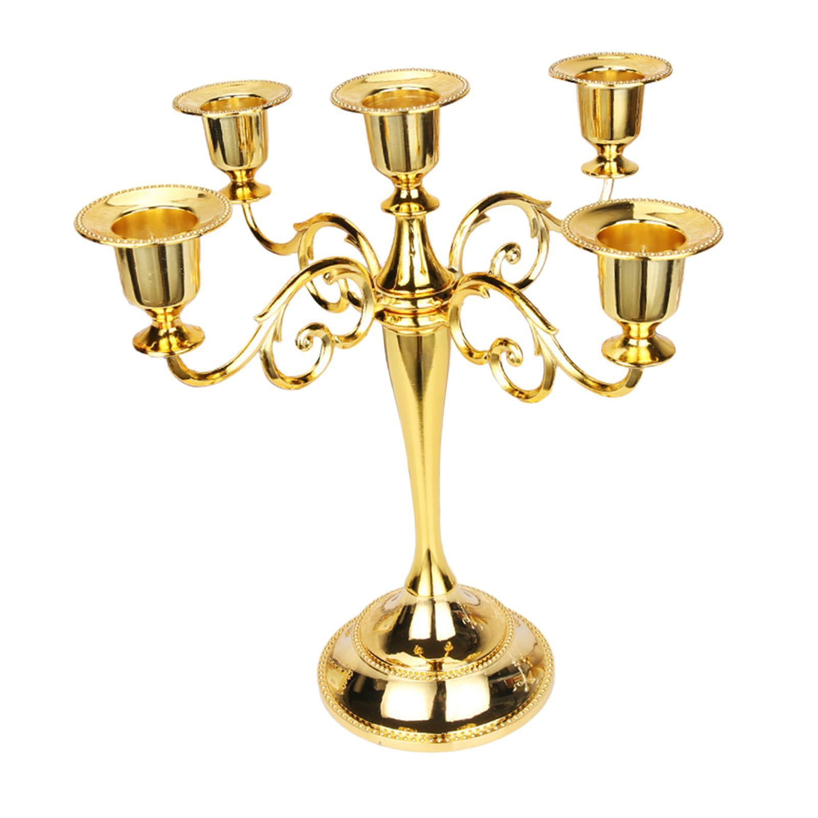 Magideal - Candelabro De Pilar Para Velas, Candelabro De 5 Velas, Candelabro De Aleación De Zinc De 5 Brazos Para Decoración De Centros De Mesa, Cenas Y Eventos Dorado