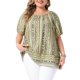 thumbnail image 1 of GRACE & GRANDEUR Blusas de Verano de Talla Grande para Mujeres Estilo Boho con Estampado Floral Cuello Redondo Manga Abullonada Top Casual para Vacaciones 2X Verde Esmeralda, 1 of 6