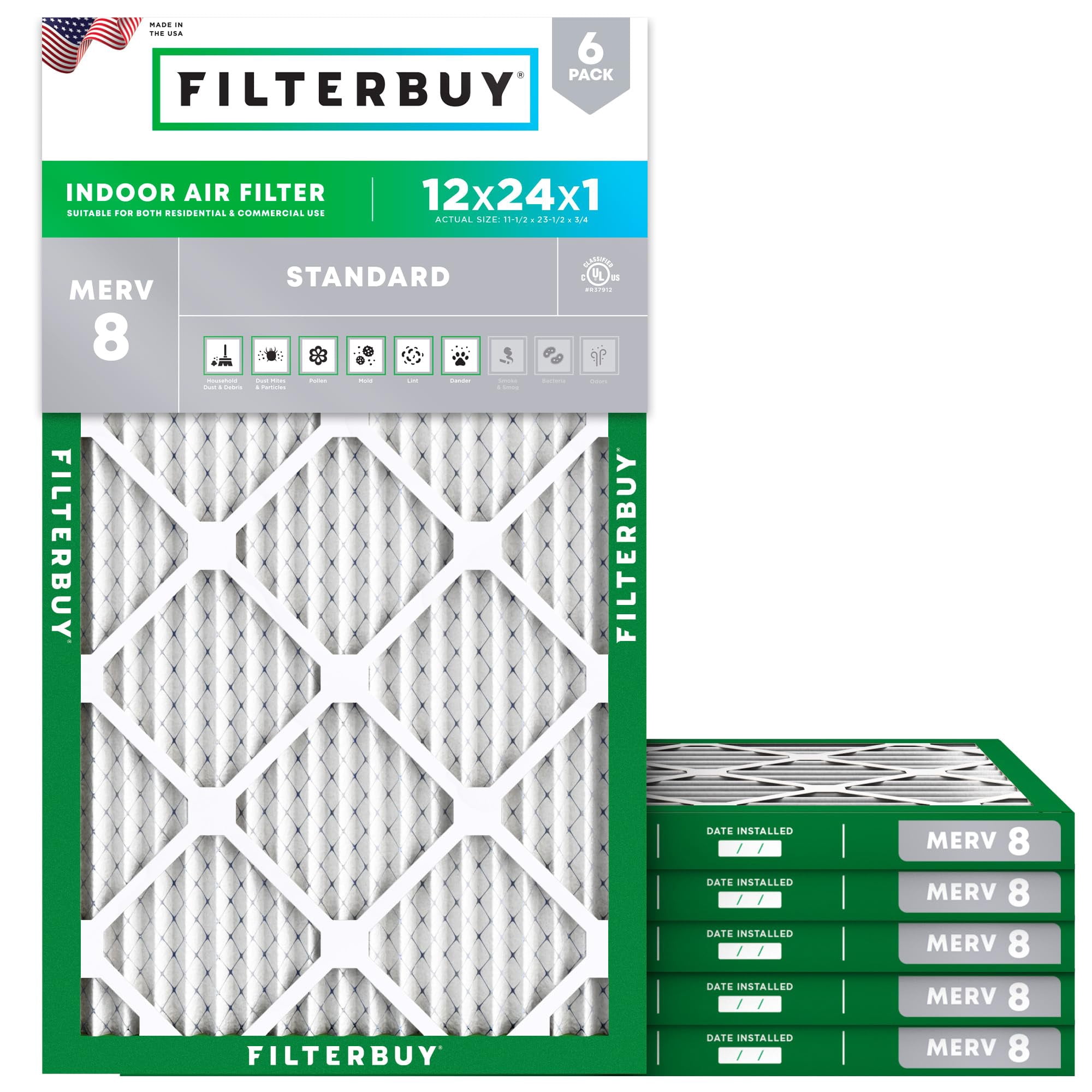 Filtro De Aire Filterbuy Merv 8 12 X 24 X 1 (paquete De 6) Dust Defense