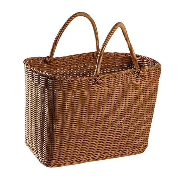 Canasta tejida a mano con mango Canasta de picnic tejida Organización rústica Canasta de almacenamiento de canasta de compras para bodas de banquetes 38CMX19CMX25CM