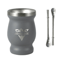 Casako Trail - Vaso Matero Térmico 240 Ml Con 2 Bombillas Acero Inoxidable Gris Granito