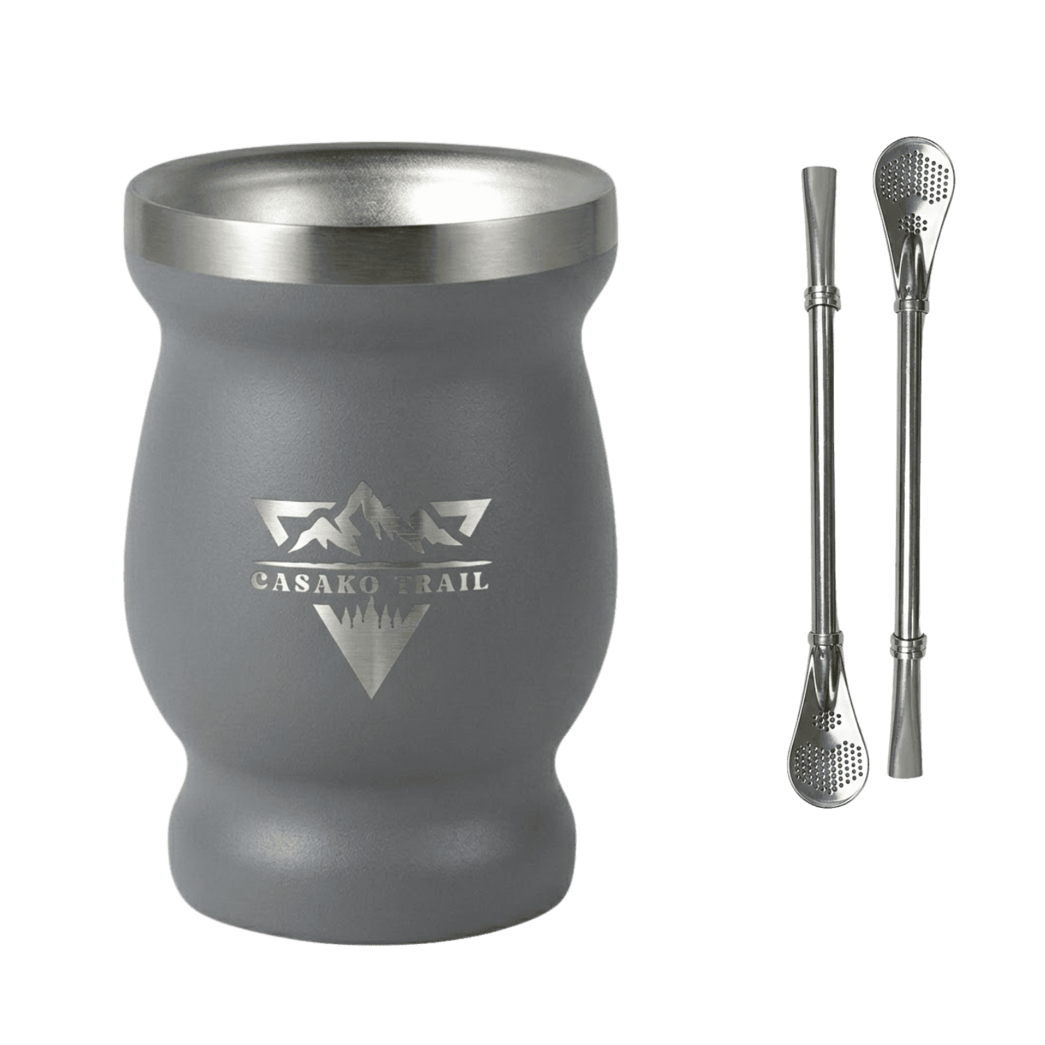 Casako Trail - Vaso Matero Térmico 240 Ml Con 2 Bombillas Acero Inoxidable Gris Granito