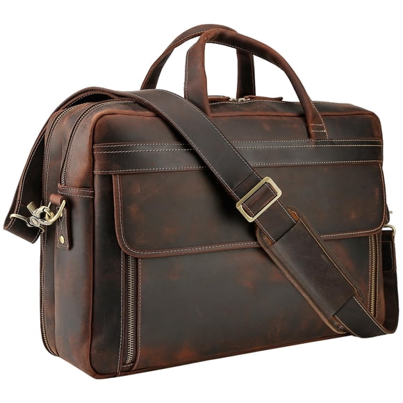Maletín Masa Kawa Vintage de piel para hombre 17" portátil marrón