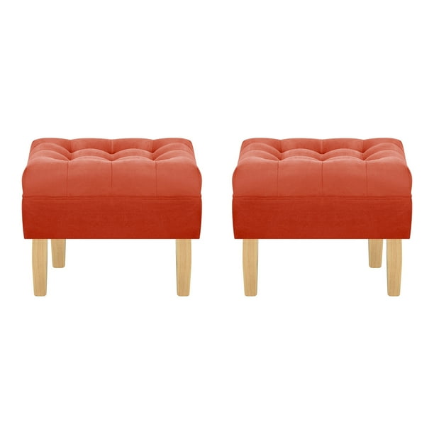 Set Pouf Wood 1c Felpa 05 Naranjo