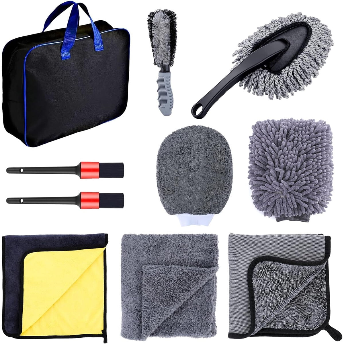 Kit Limpieza Auto Winshall Cws01 Toallas Microfibra Cepillos Bolsa