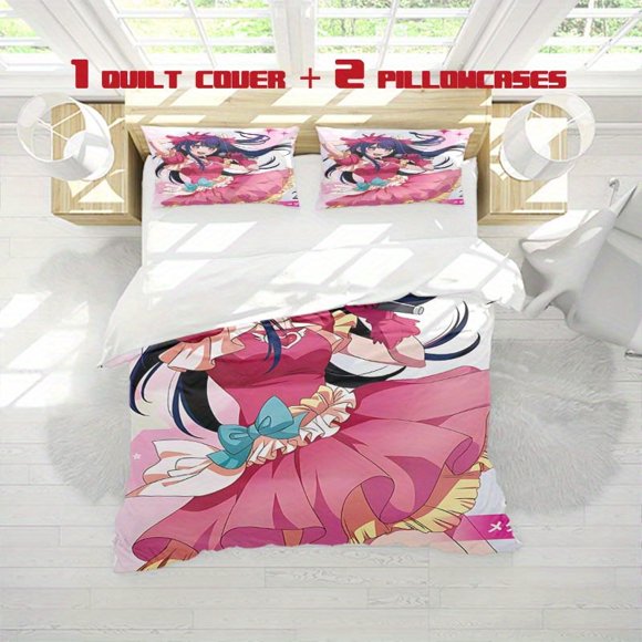 3pcs Ai Hoshino Printed Bedding Set Soft Duvet Cover and Two Pillowcases Ideal for All Seasons