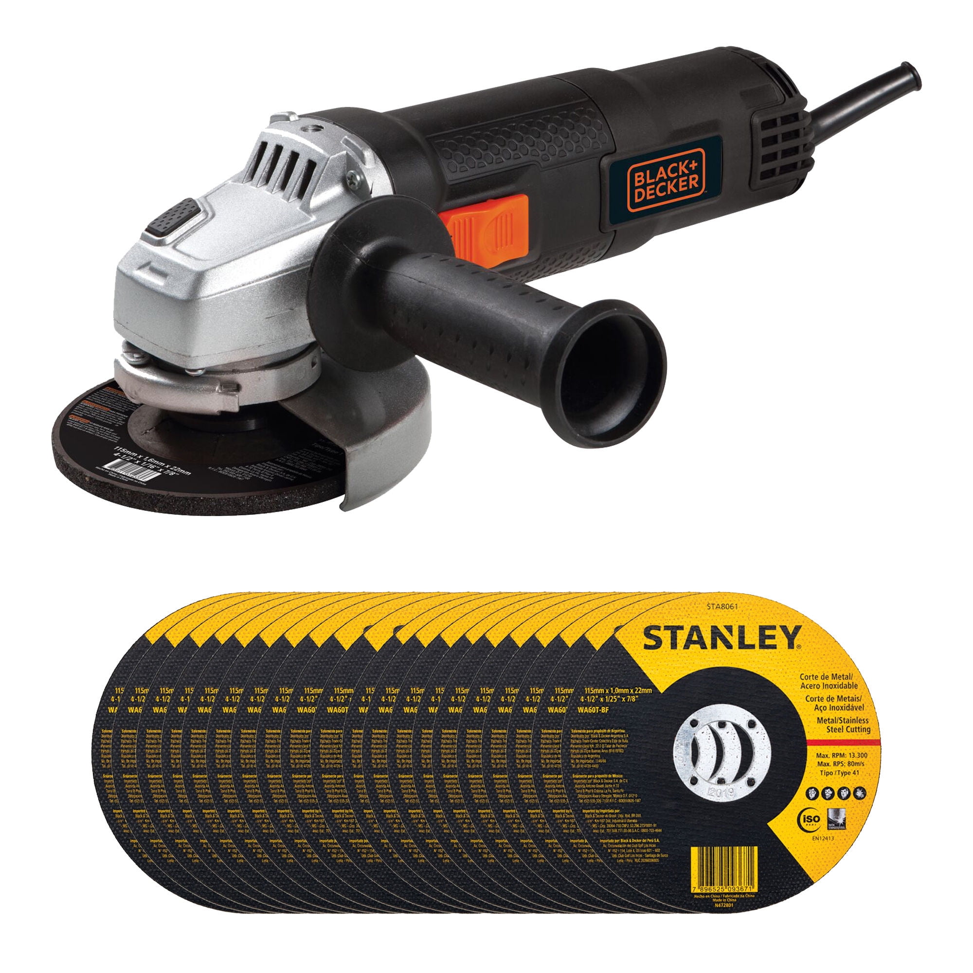 Black & Decker - Pack Esmeril De 850W + 20 Discos De Corte