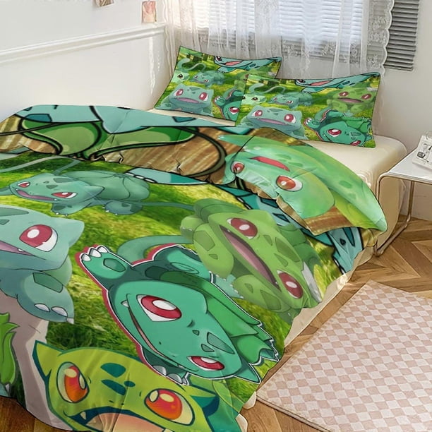 Bulb_asaur Print Bedding Set Pattern Duvet Cove Set3 Pieces Quilt Cover And Pillowcases for Women Men Teens I