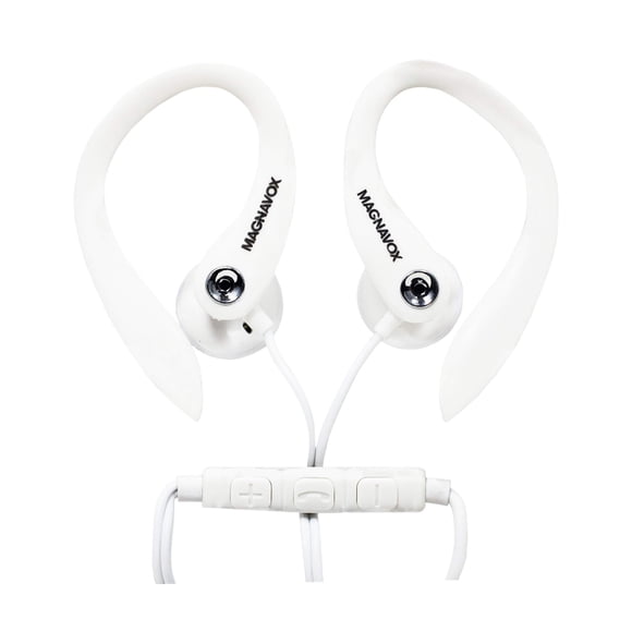 Auriculares Earhook Magnavox MHP4854-WH con micrófono, color blanco