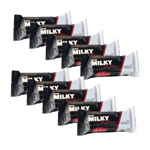 Pack X 10 chocolate mini barra 40% Cacao con leche con edulcorante Fábrica de Chocolates La Ibérica chocolate con sin agregado caja 200 g