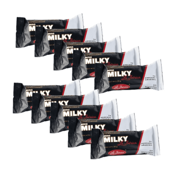 Pack X 10 chocolate mini barra 40% Cacao con leche con edulcorante Fábrica de Chocolates La Ibérica chocolate con sin agregado caja 200 g